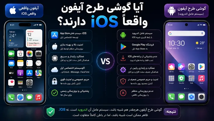 تفاوت iOS واقعی با رابط کاربری گوشیهای طرح آیفون